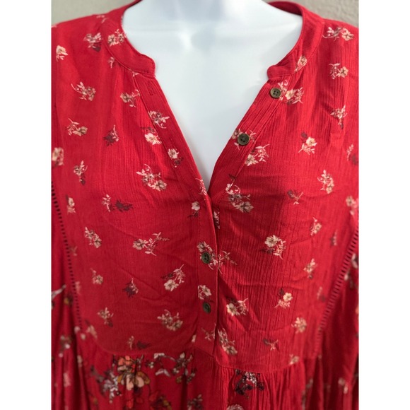 NWT Knox Rose Flowy Dress L Red Asymmetric Floral Paisley Boho Prairie Country - Picture 3 of 16